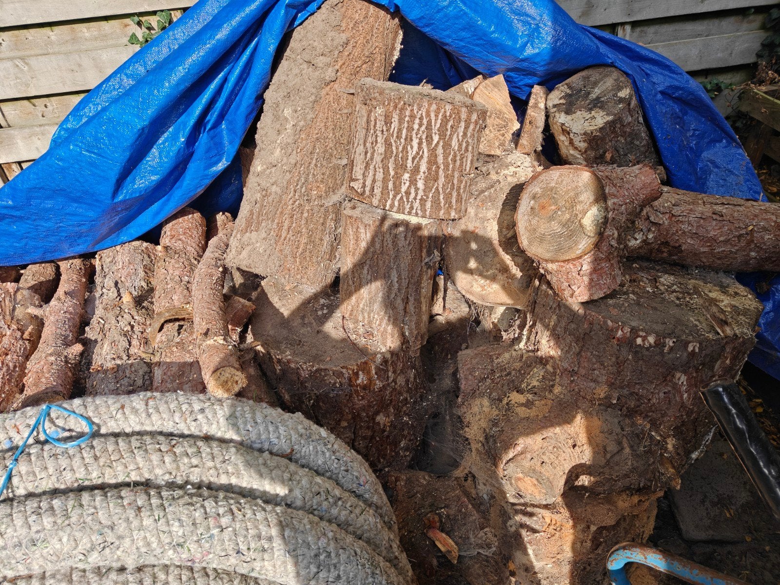 Dikke dennenhout stammen/ blokken, nog te kloven brandhout, Tuin en Terras, Minder dan 3 m³, Ophalen, Overige houtsoorten, Blokken