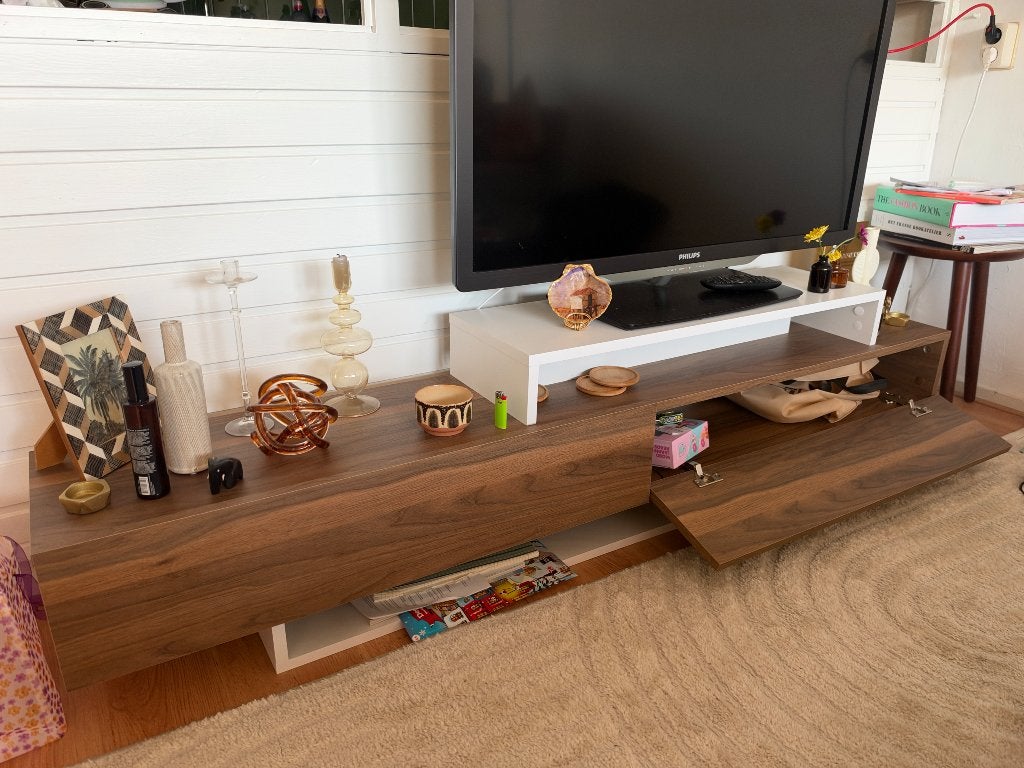 Tv meubel donker hout, Huis en Inrichting, Ophalen, 100 tot 150 cm, Vintage modern, Zo goed als nieuw