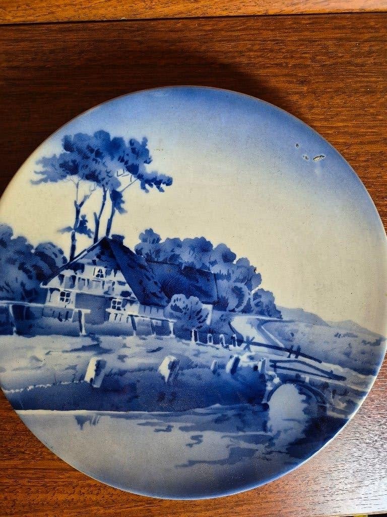 2 vintage Delfs blauwe wandborden -molen en boerderij, Ophalen of Verzenden