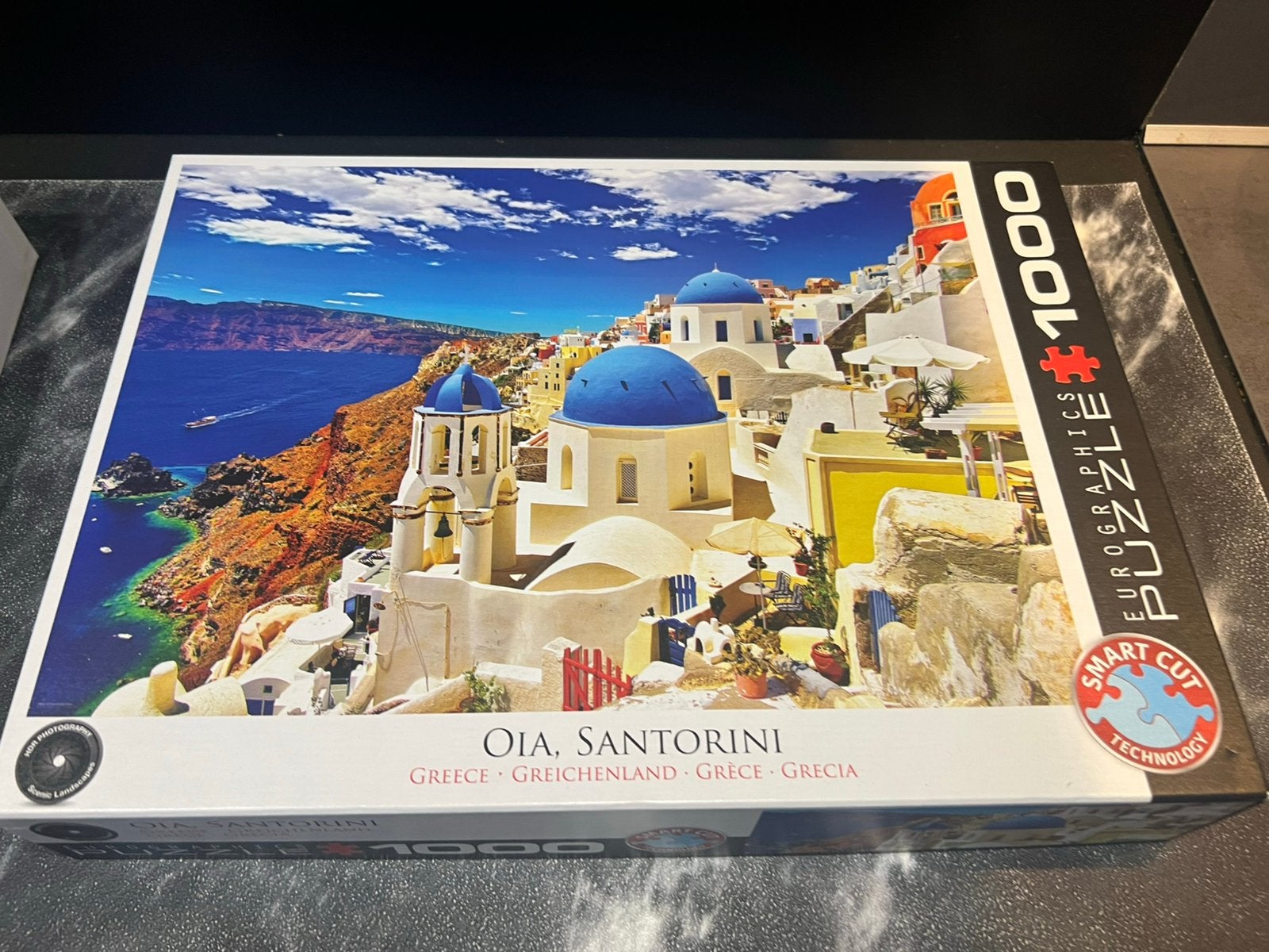 Eurographics puzzel 1000 stukje Oia Santorini Griekenland, Ophalen of Verzenden, 500 t/m 1500 stukjes, Zo goed als nieuw