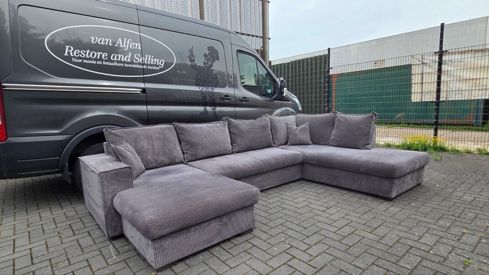Schitterende Ribstof U Loungebank (Grijs), Ophalen