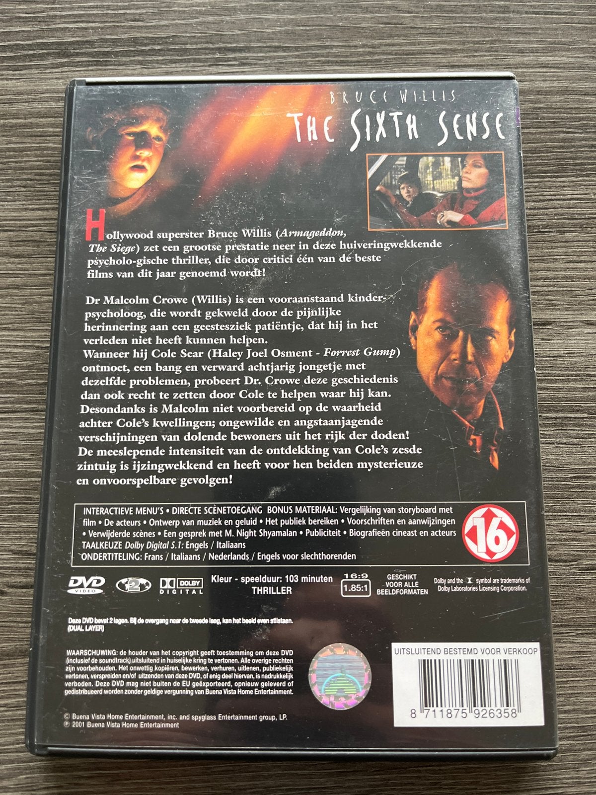 DVD The Sixth Sense - Bruce Willis Thriller, Psychologische thriller, Vanaf 16 jaar, Nederlands, Ophalen of Verzenden