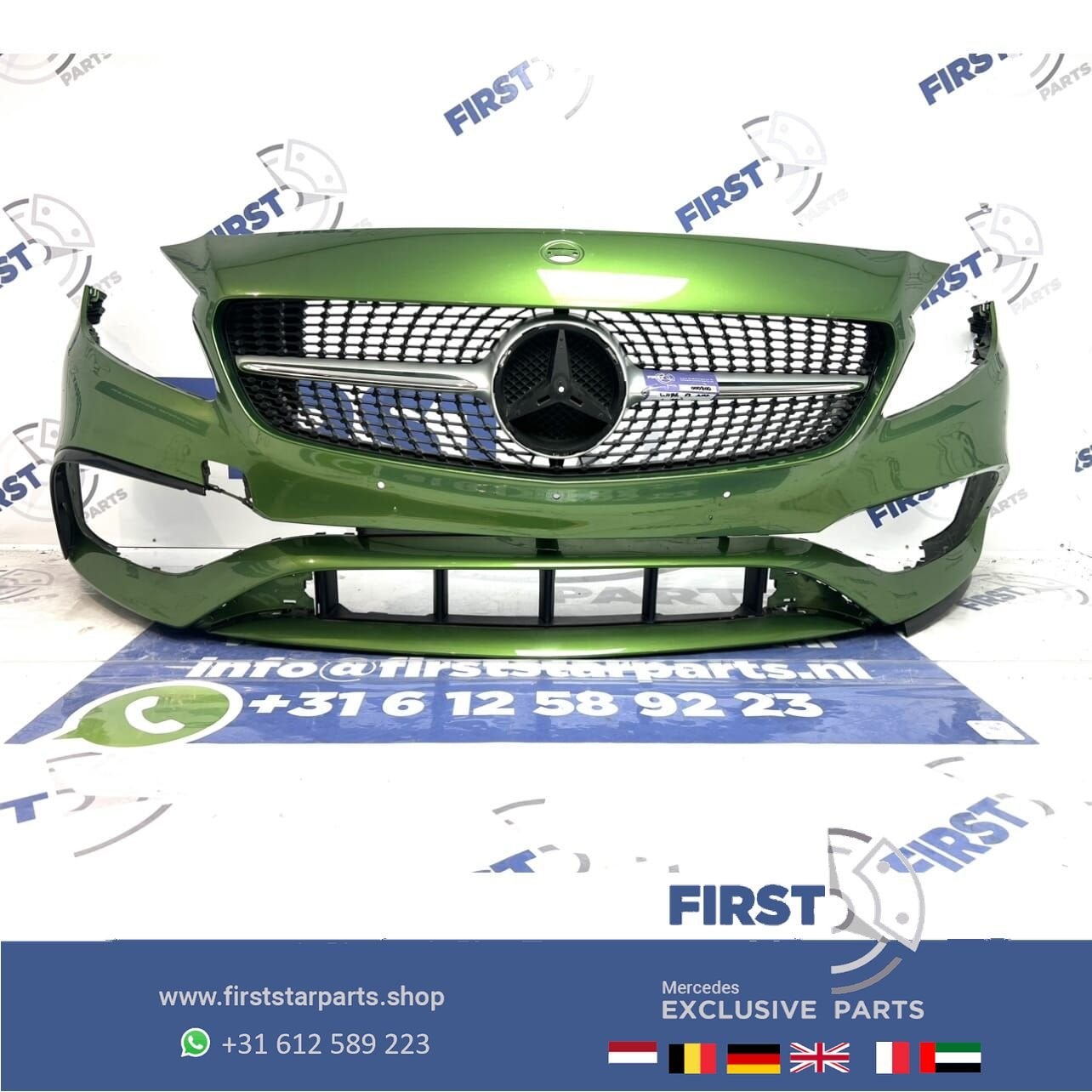 W176 Facelift A45 AMG Voorbumper groen 2019 + Diamond gril o, Gebruikt, -, Voor, Ophalen of Verzenden