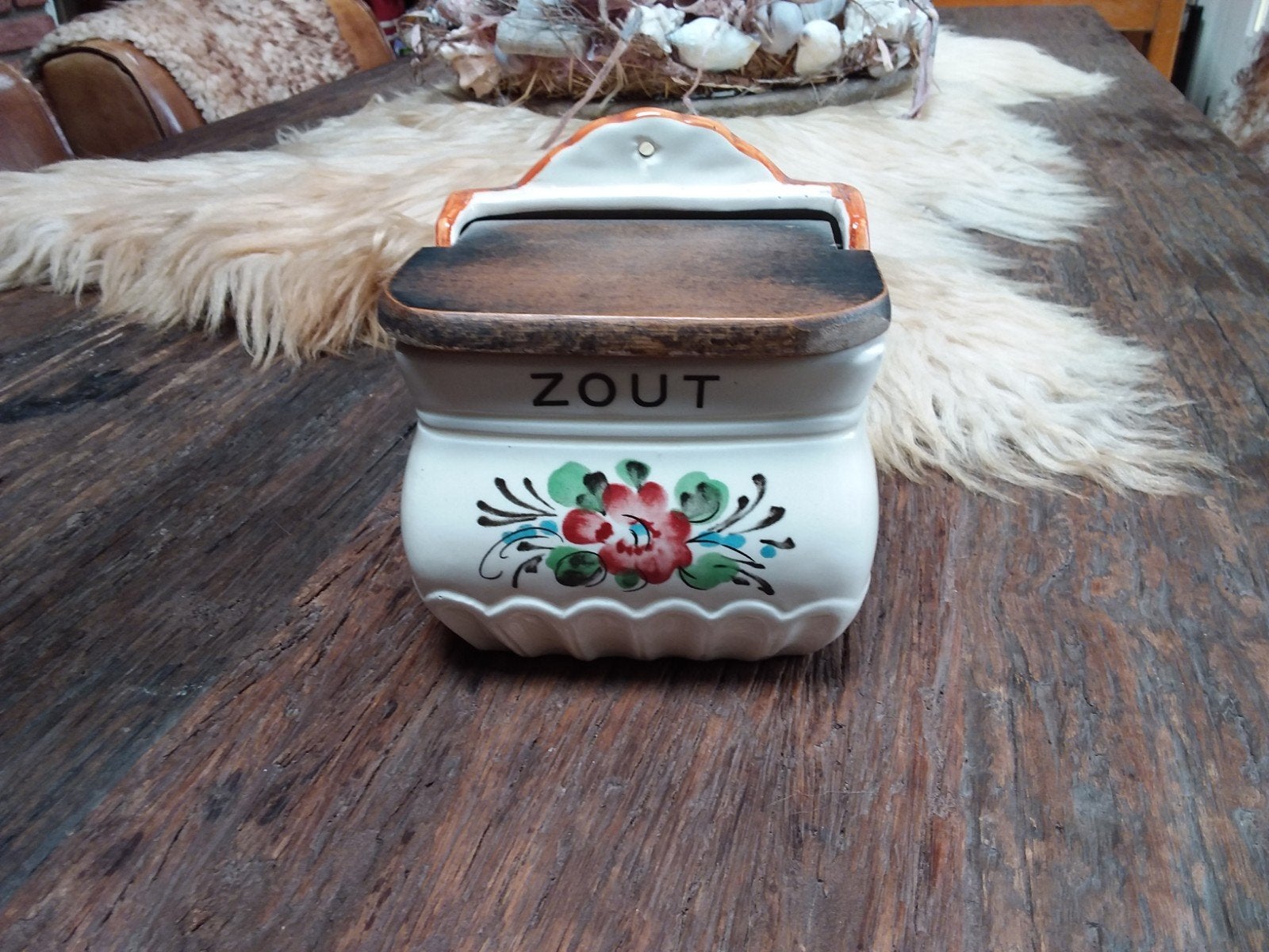 Vintage Zoutpot met Houten Deksel, Antiek en Kunst, Antiek | Keramiek en Aardewerk, Ophalen of Verzenden