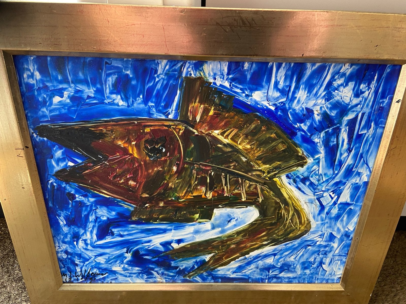 Maya Wildevuur-Midwolda - Acryl schilderij 'Vis' (25x30 cm), Antiek en Kunst, Acrylverf, Ophalen of Verzenden, Dieren, Gesigneerd