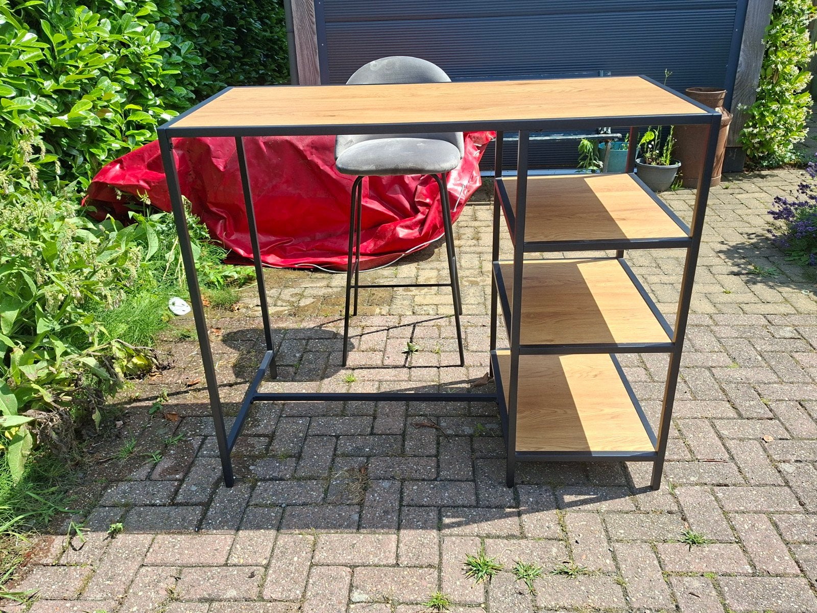 Bartafel met 2 krukken en opbergplanken, Huis en Inrichting, Barkrukken, Ophalen, Gebruikt, 90 cm of meer, Hout