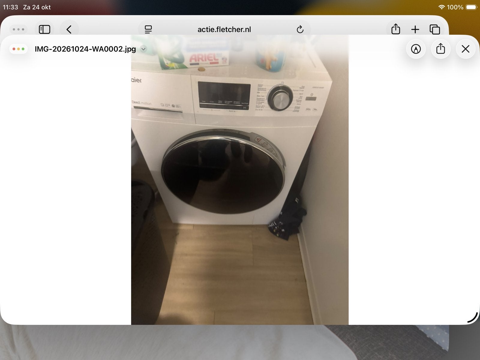 Perfect werkende wasmachine van Haier, Ophalen, Zo goed als nieuw, 85 tot 90 cm, 1200 tot 1600 toeren