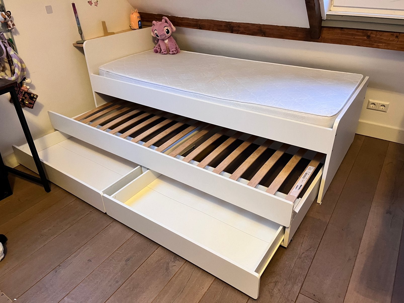 1-persoons uitschuifbed met lades, 90 cm, Eenpersoons, Wit, Ophalen of Verzenden