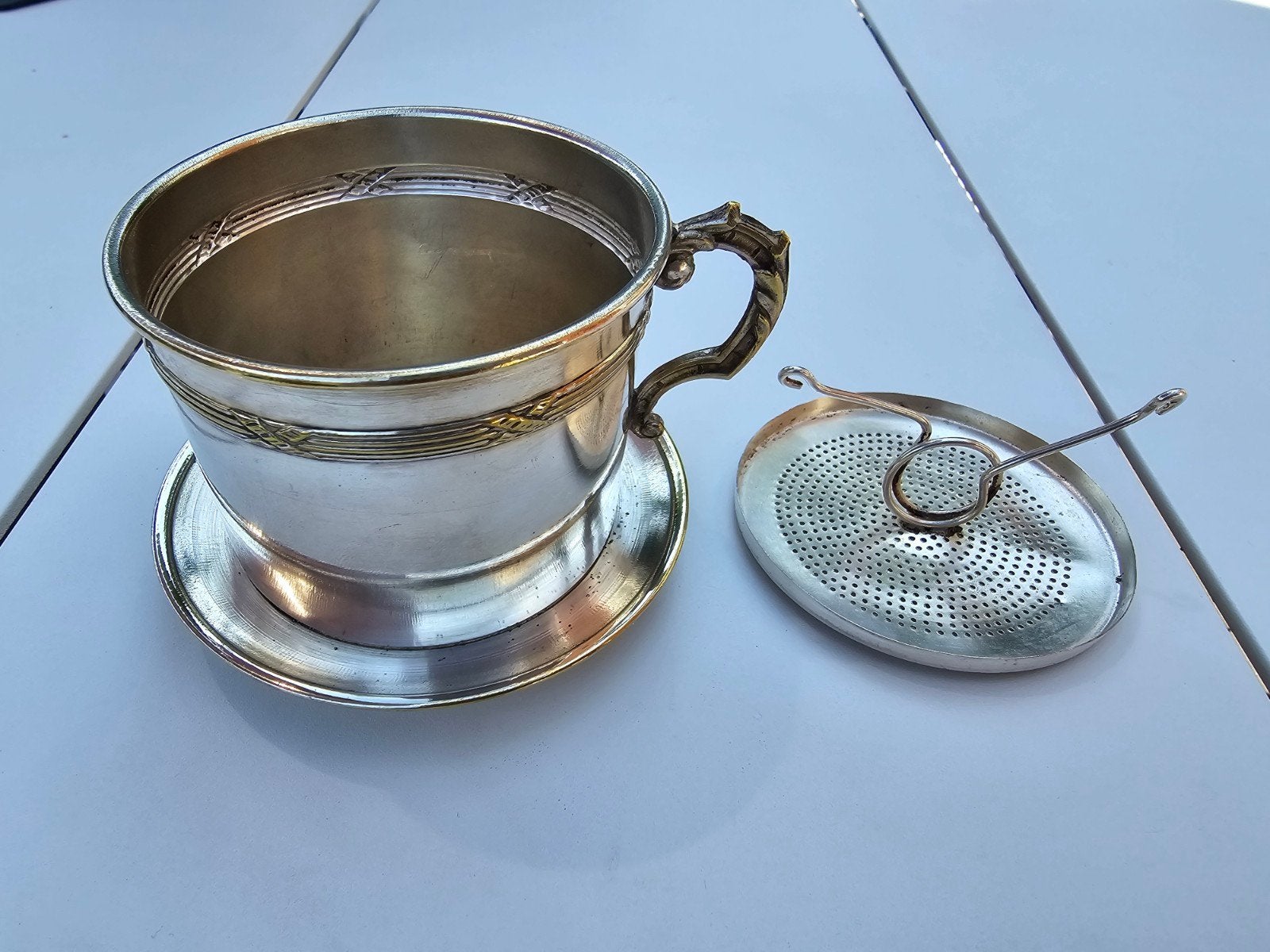 verguld Franse Art Deco 1 persoons dubelloire, de Lyonnaise, Antiek en Kunst, Antiek | Keukenbenodigdheden, Ophalen of Verzenden