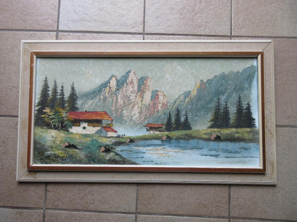 Schilderij Dolomieten berglandschap retro bergen Alpen meer, Antiek en Kunst, Kunst | Schilderijen | Klassiek, Ophalen
