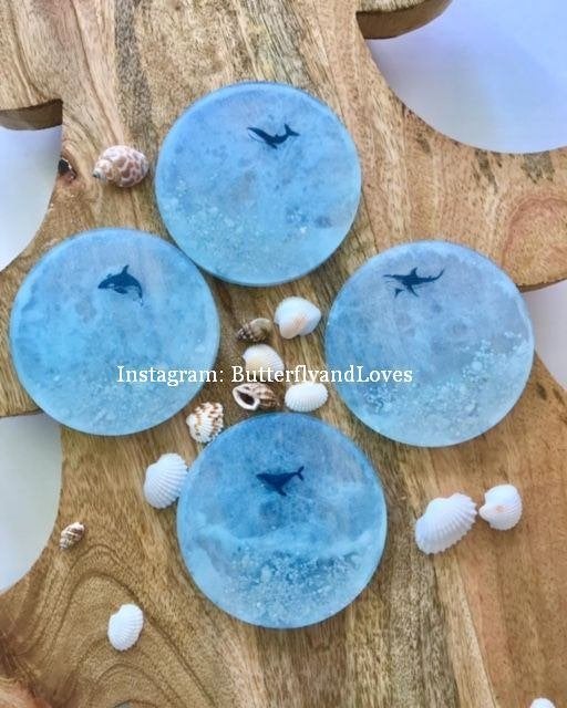 Uniek zee oceaan haai walvis onderzetters 4x set  Epoxy Art, Huis en Inrichting, Woonaccessoires | Onderzetters, Glasonderzetter