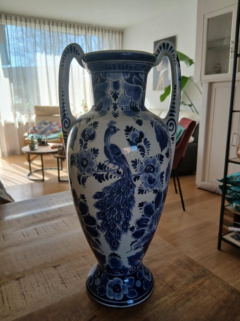 Echt delfs blauwe vaas met pauw, Ophalen