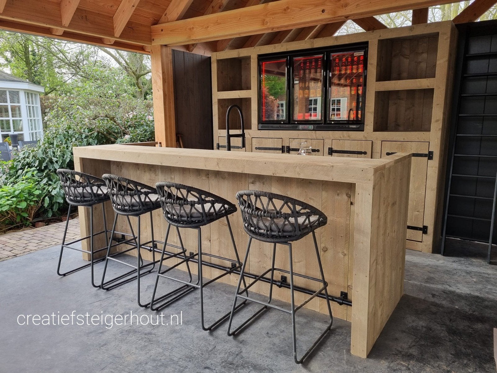 Bar achterwand kast combinatie steigerhout mancave koelkast, Huis en Inrichting, Barren, Verzenden, Nieuw