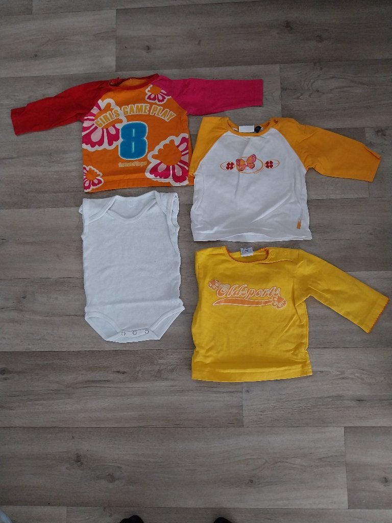 Setje van 3 meisjes longsleeves en een rompertje maat 74, Ophalen of Verzenden, Gebruikt, Maat 74