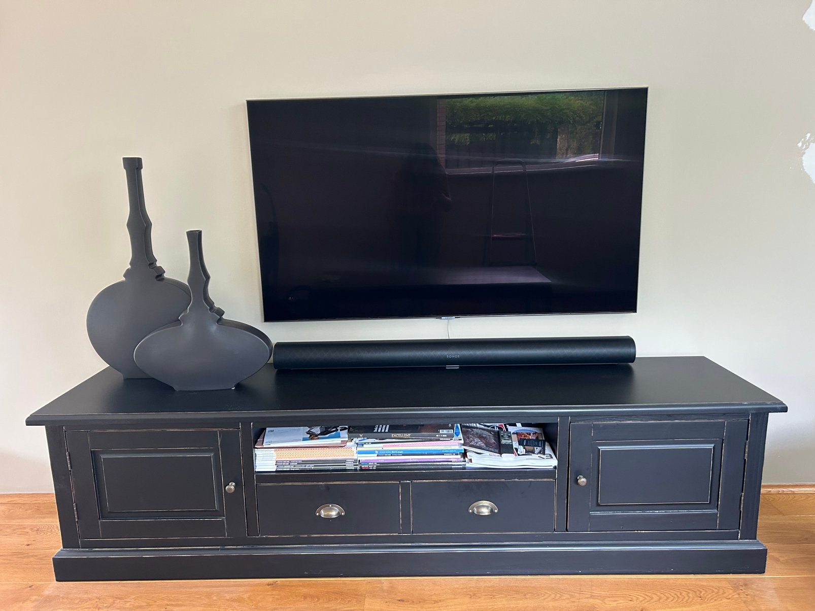 Gaaf Zwart Tvmeubel/dressoir IZGS stoer modern landelijk, Ophalen, Zo goed als nieuw, 200 cm of meer, Minder dan 100 cm