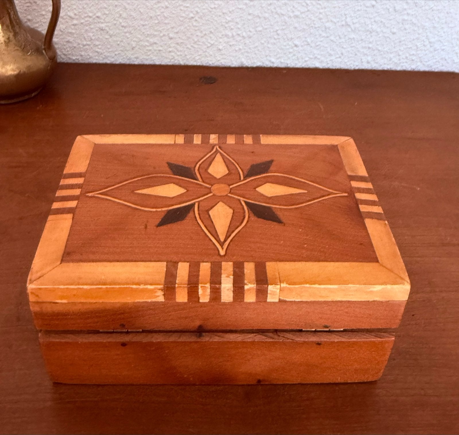 Houten sieradendoosje met ingelegd patroon, Antiek en Kunst, Ophalen of Verzenden