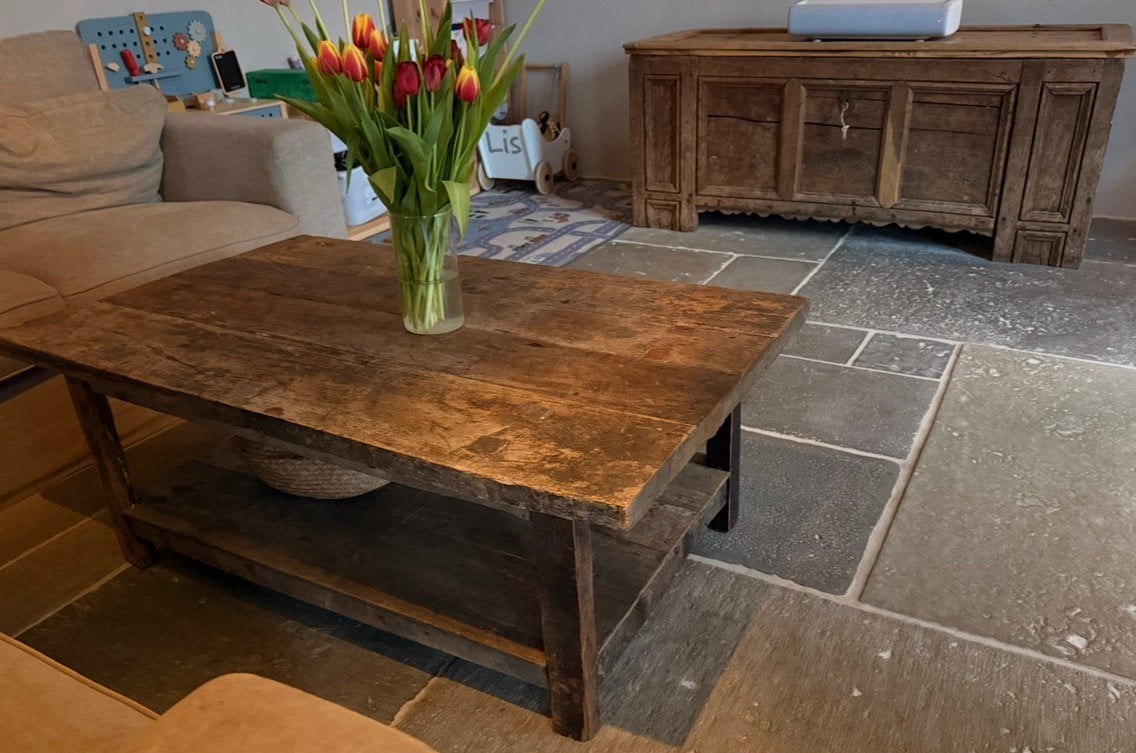 Landelijke robuuste salontafel Aura Peeperkorn, Ophalen, 100 tot 150 cm, 50 tot 100 cm, Zo goed als nieuw
