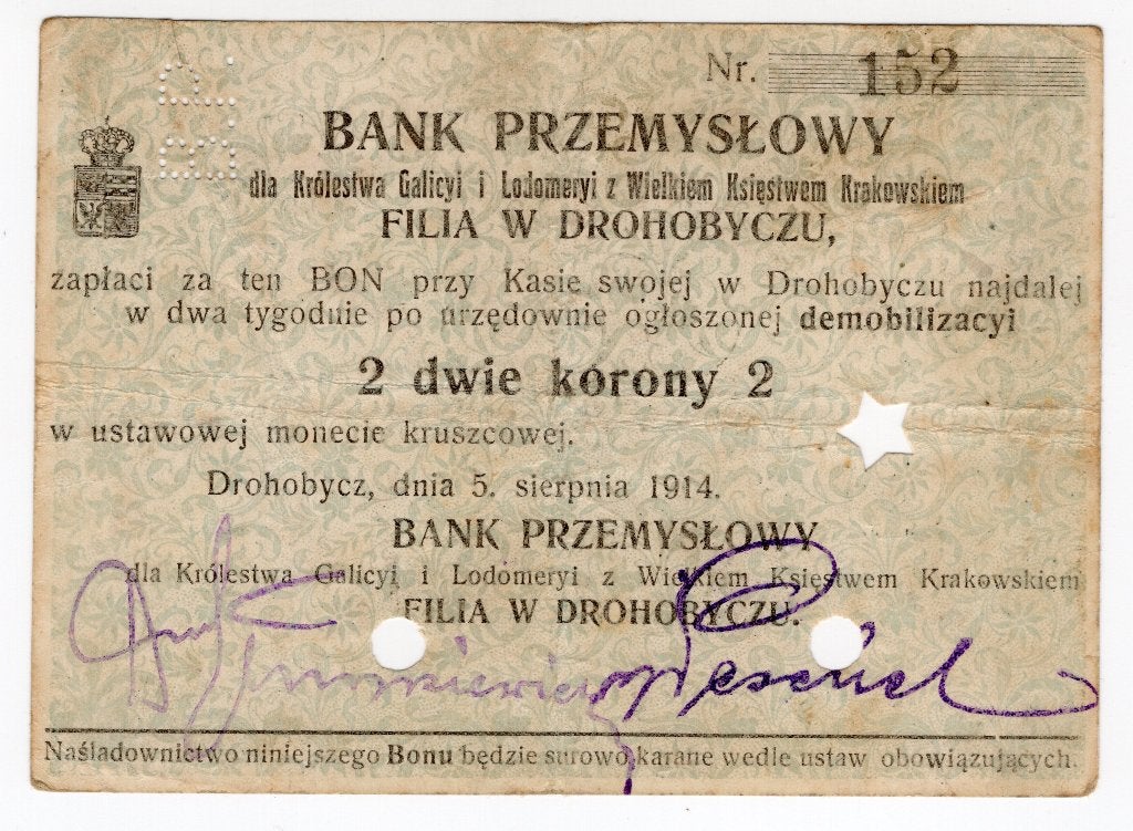 Oostenrijk/ Hongarije Oekraine Drohobych 2 K noodgeld 1914, Verzenden