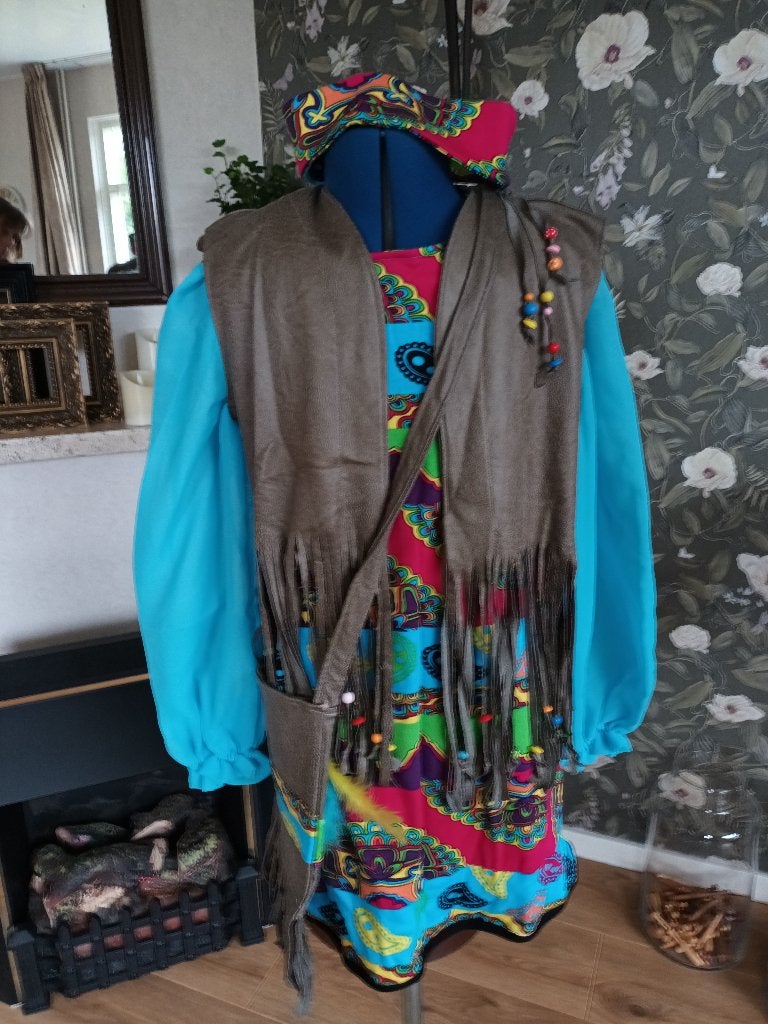 hippy kostum nieuw maat 140 jurkje tas, Ophalen of Verzenden, Zo goed als nieuw, 134 t/m 140, Jongen