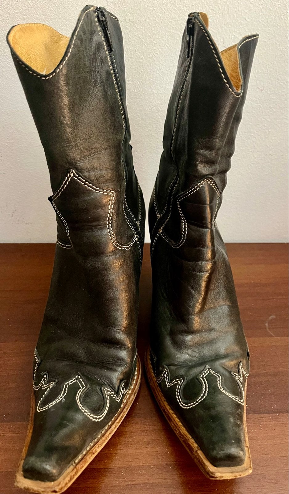 Zwarte leren cowboylaarzen met hak maat 38, Ophalen of Verzenden, Gedragen, Zwart, Lage of Enkellaarzen