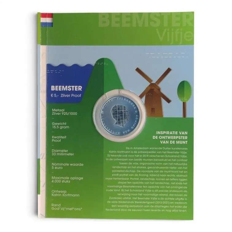 NL 5 Euro 2019 Beemster Vijfje – Zilver Proof in blister, Koningin Beatrix, Zilver, Euro's, Ophalen of Verzenden