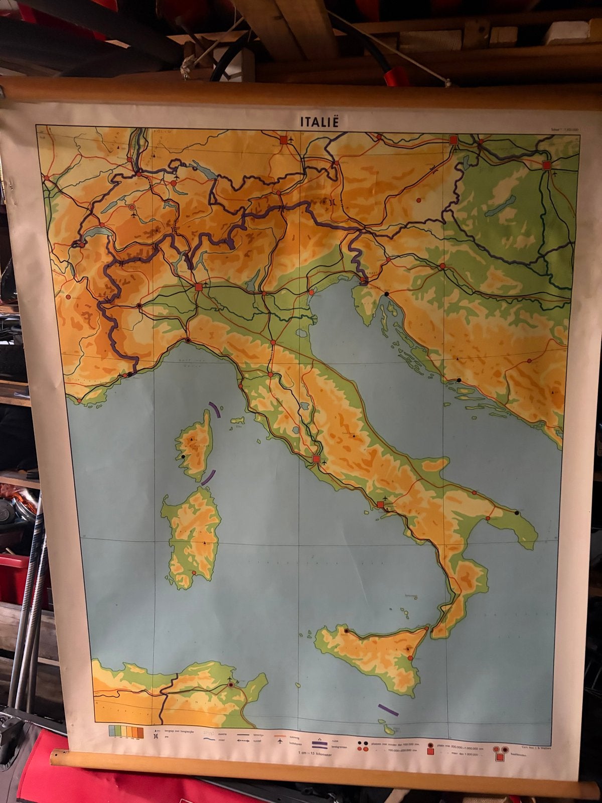 Vintage wandkaart Italië - Cart. Inst. J. B. Wolters, Italië, Landkaart, 1800 tot 2000, Ophalen