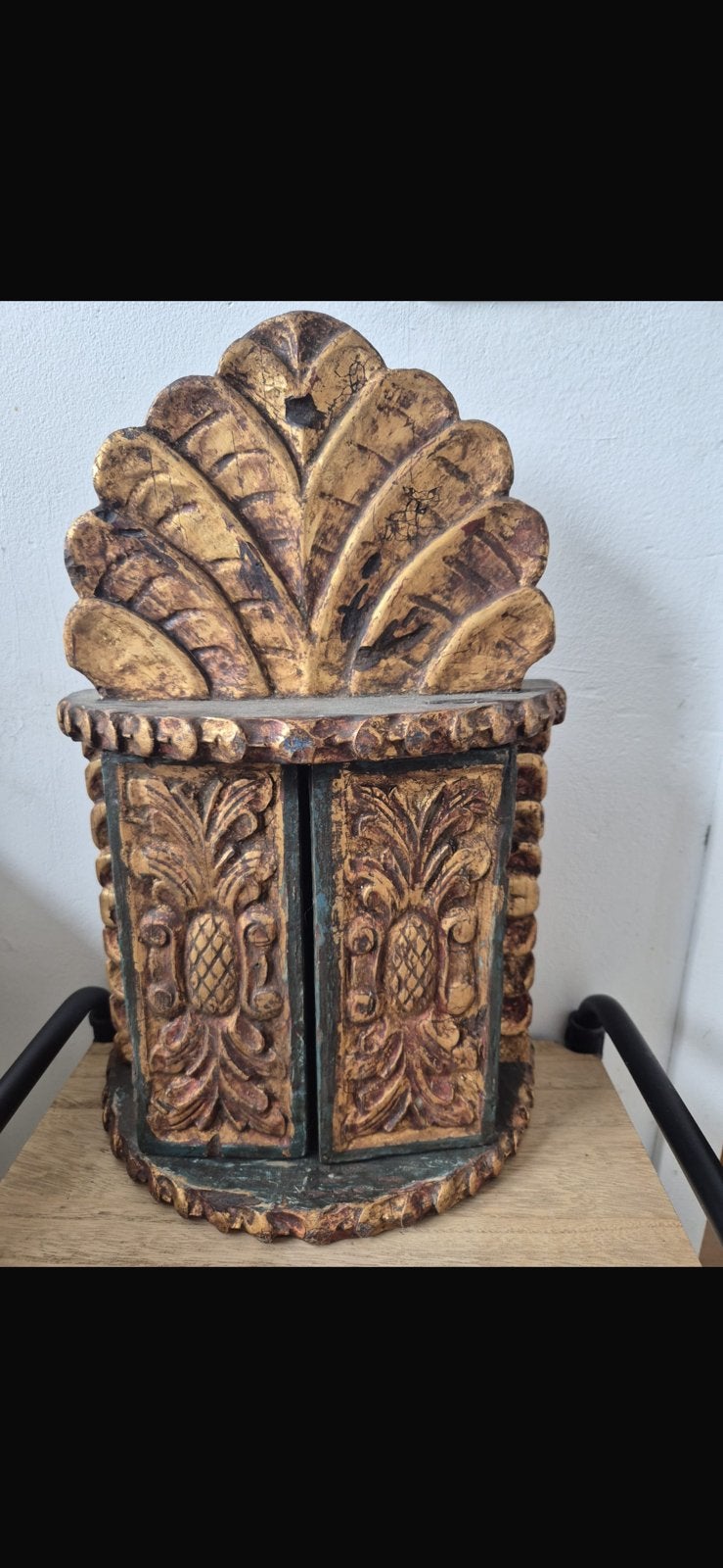 Antiek houten handgeschilderd huisaltaar uit Peru, Antiek en Kunst, Ophalen of Verzenden