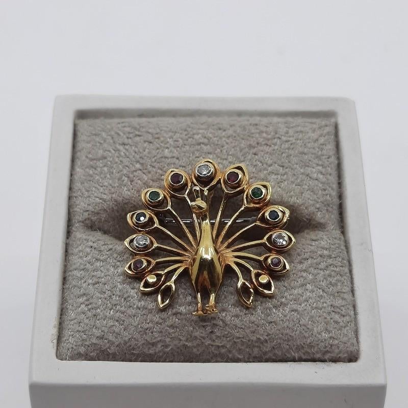 Geelgouden pauw broche met edelstenen, Sieraden, Tassen en Uiterlijk, Broches, Ophalen of Verzenden