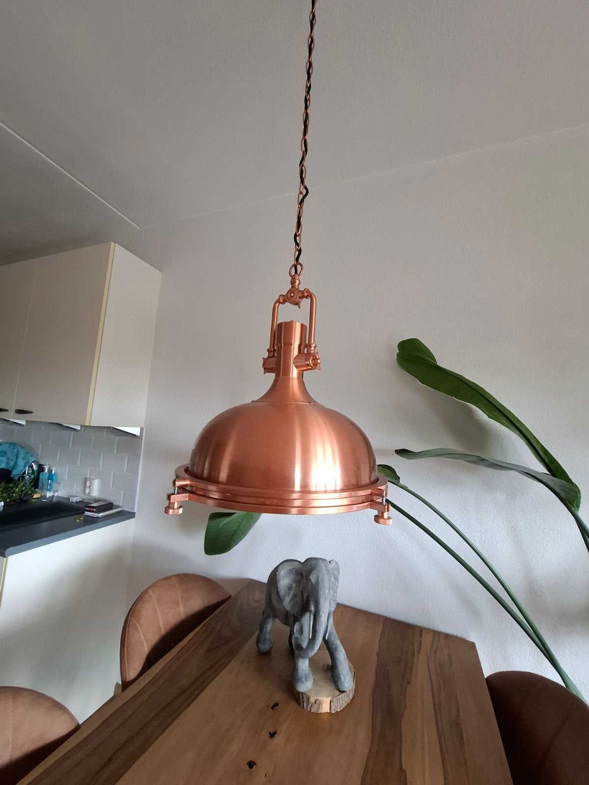 Koperen Industriële Hanglamp - Vintage Stijl, Ophalen, Gebruikt, E27 (groot), Industrieel, Vintage