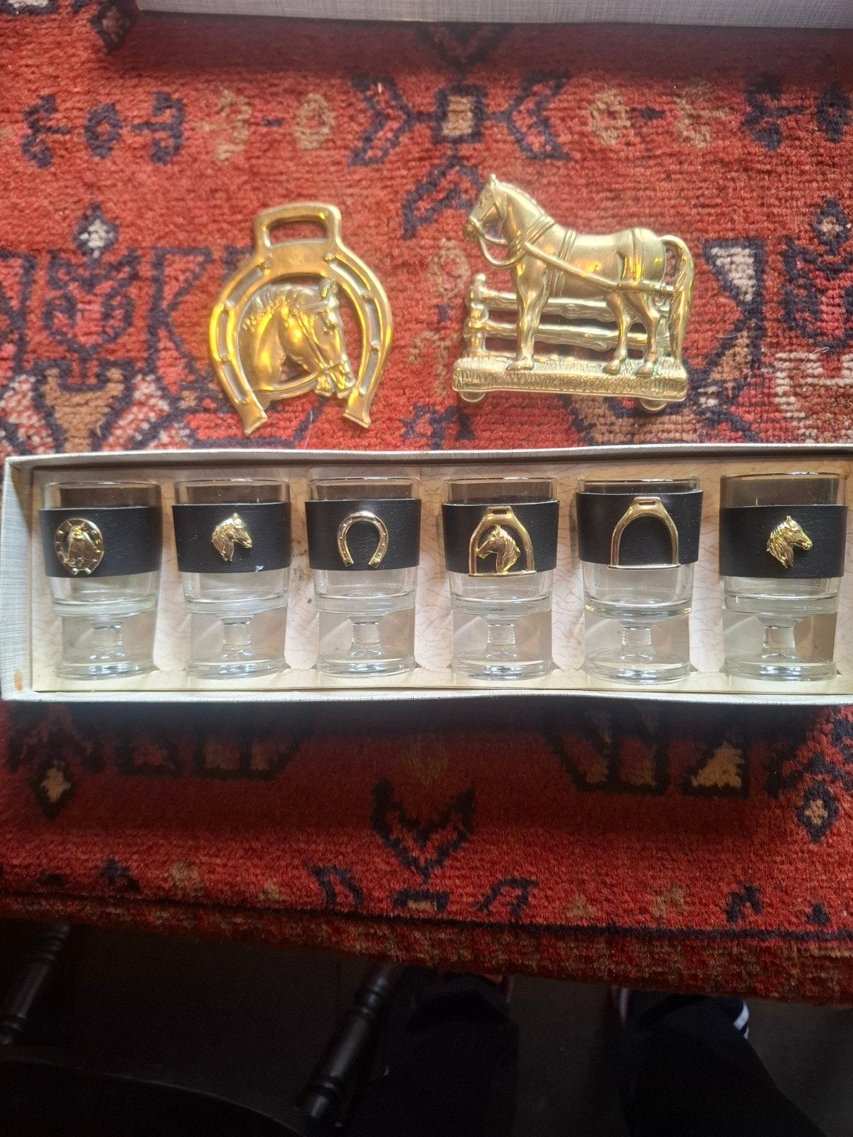 Vintage Paarden Thema Shotglazen Set met Decoraties, Ophalen of Verzenden