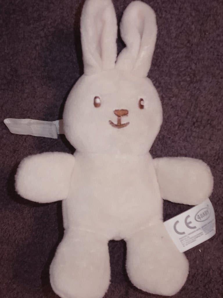 4BABY Pluche Konijn Kinderwagenknuffel met Klittenband - Wit, Overige merken, Overige karakters, Konijn, Ophalen of Verzenden