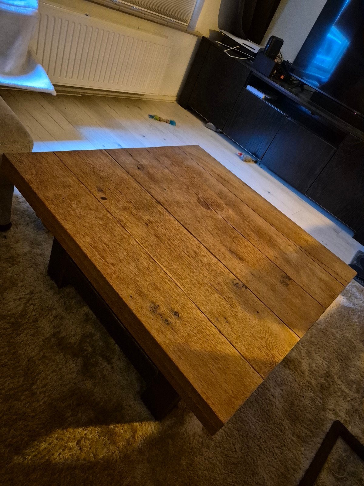 Robuuste eikenhouten salontafel - Handgemaakt, Huis en Inrichting, 50 tot 100 cm, Zo goed als nieuw, Landelijk, Industrieel, 5 – 50