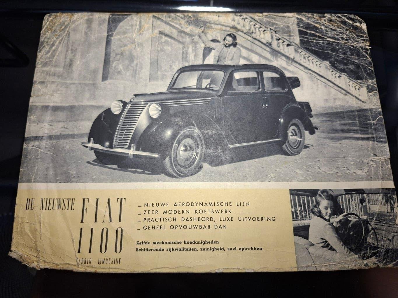 Fiat 1100 folder NED 2 blz 1939-1949 ca, Boeken, Auto's | Folders en Tijdschriften, Gelezen, Overige merken, Ophalen of Verzenden