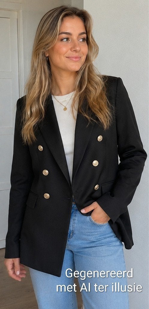 SHEIN zwarte lange blazer maat L | double-breasted | NIEUW, Zwart, Maat 42/44 (L), Nieuw, Ophalen of Verzenden