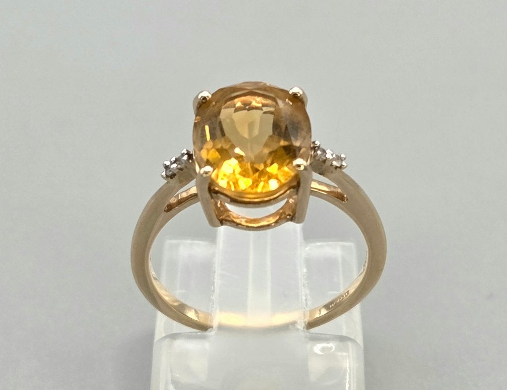 Gouden Vintage ring edelsteen citrien en diamant. 2026/432, ., Geel, Ophalen of Verzenden, .