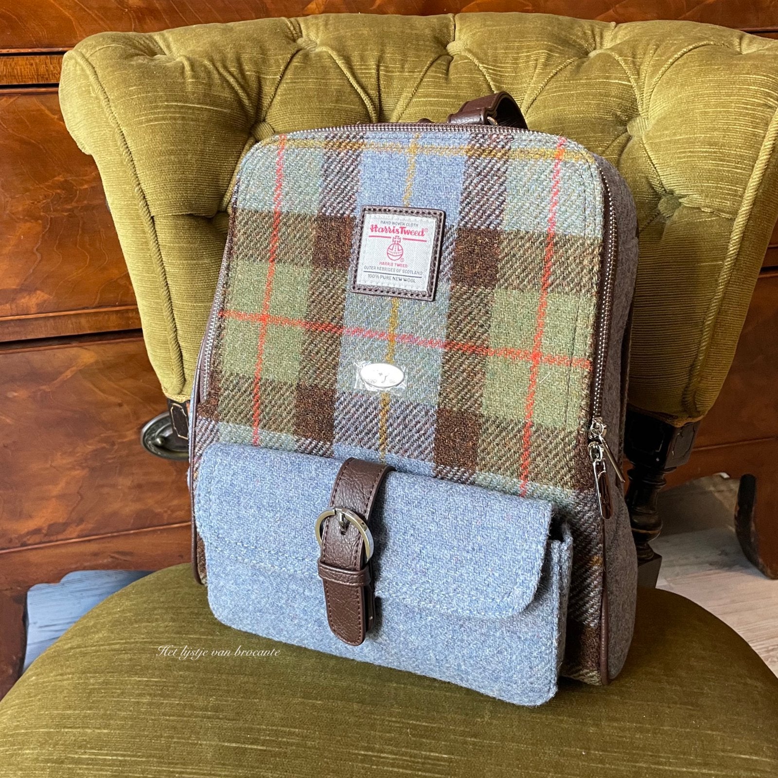 Schotse Harris Tweed rugzak MacLeod blue, Westdijk 41 3241 GT Middelharnis, Info@lijstjevanbrocante.nl, Ophalen of Verzenden, Het lijstje van brocante