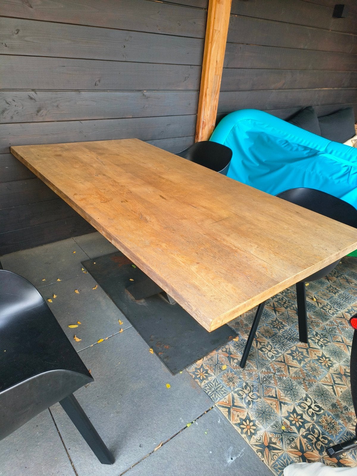 Robuuste tafel met stalen poot - 180x90 cm, Tuin en Terras, Tuintafels, Ophalen of Verzenden, Gebruikt, Rechthoekig