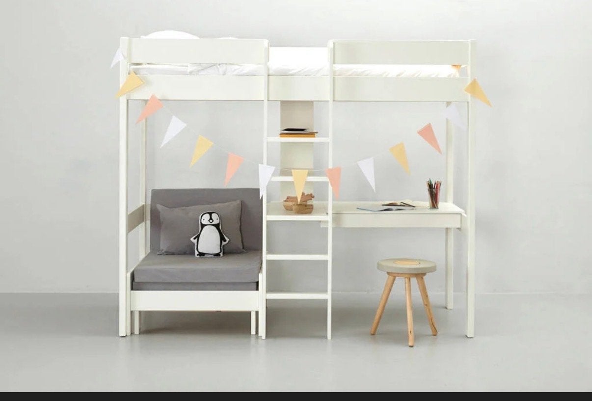 Hoogslaper Robin (90x200 cm) met bureau en slaapbank, Ophalen, Gebruikt, Eenpersoons, 200 cm