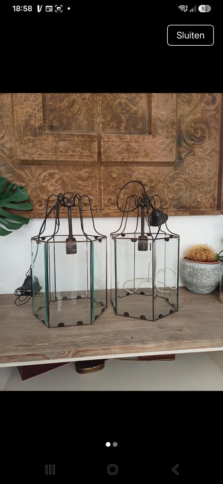 Set van 2 glazen hanglampen - Vintage/Industrieel, Gebruikt, Vintage, Industrieel, Glas, Minder dan 100 cm