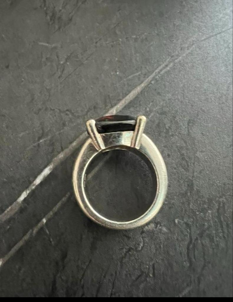 Zilver ring met zwarte steen tisento, Gebruikt, Ophalen of Verzenden, 17 tot 18, Met edelsteen