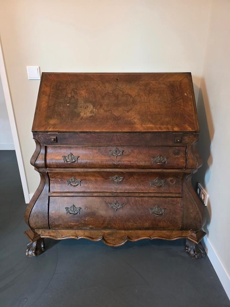 Antieke Hollandse Wortelnoten Bombe Secretaire, Ophalen, Gebruikt, Antiek