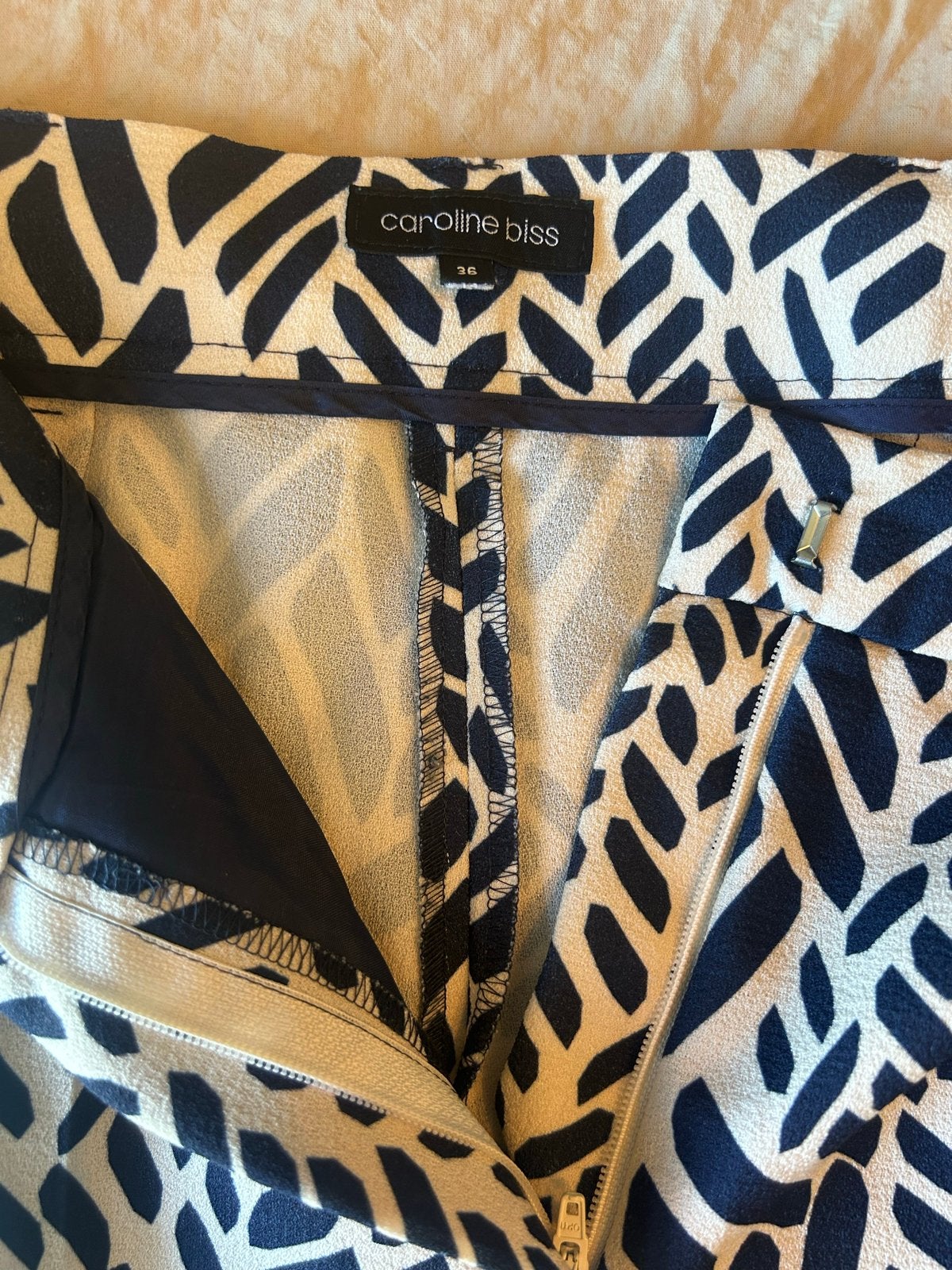 Caroline Biss Broek met print en strikceintuur, Zo goed als nieuw, Maat 36 (S), Lang, Verzenden