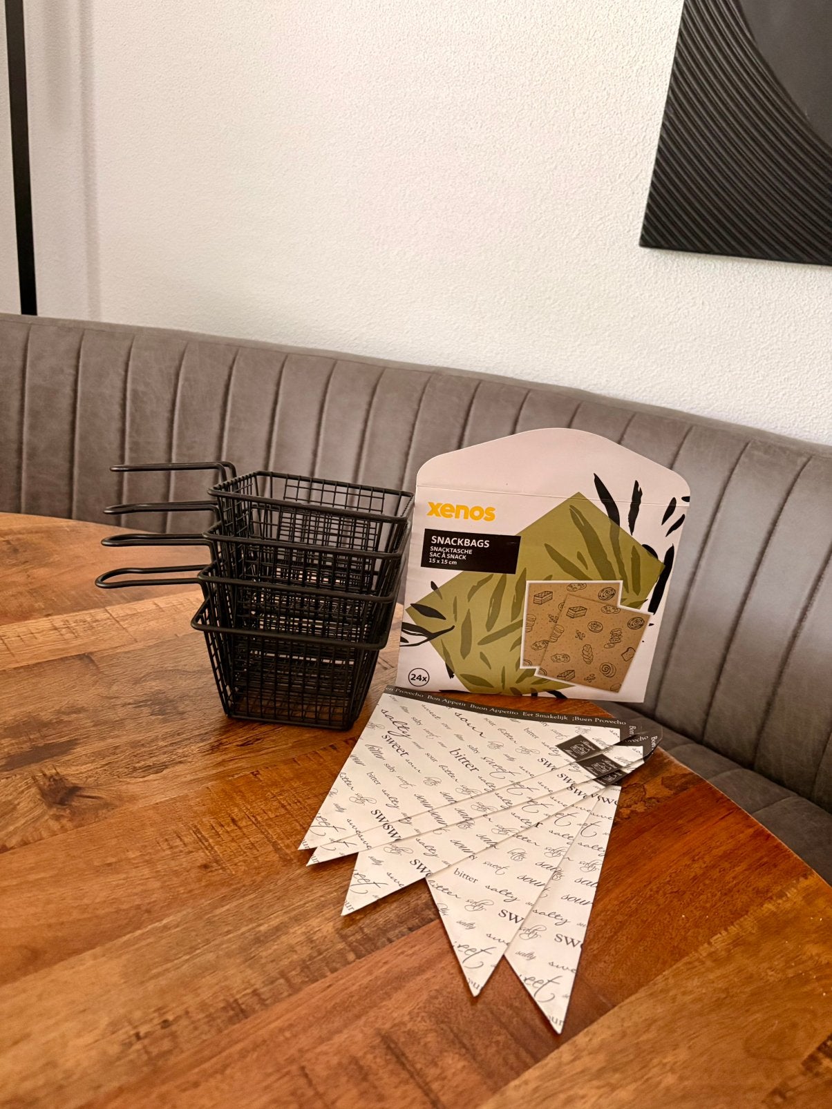 4x Matzwarte Frituurmandjes met Snackzakjes, Ophalen, Zwart, Metaal, Overige typen