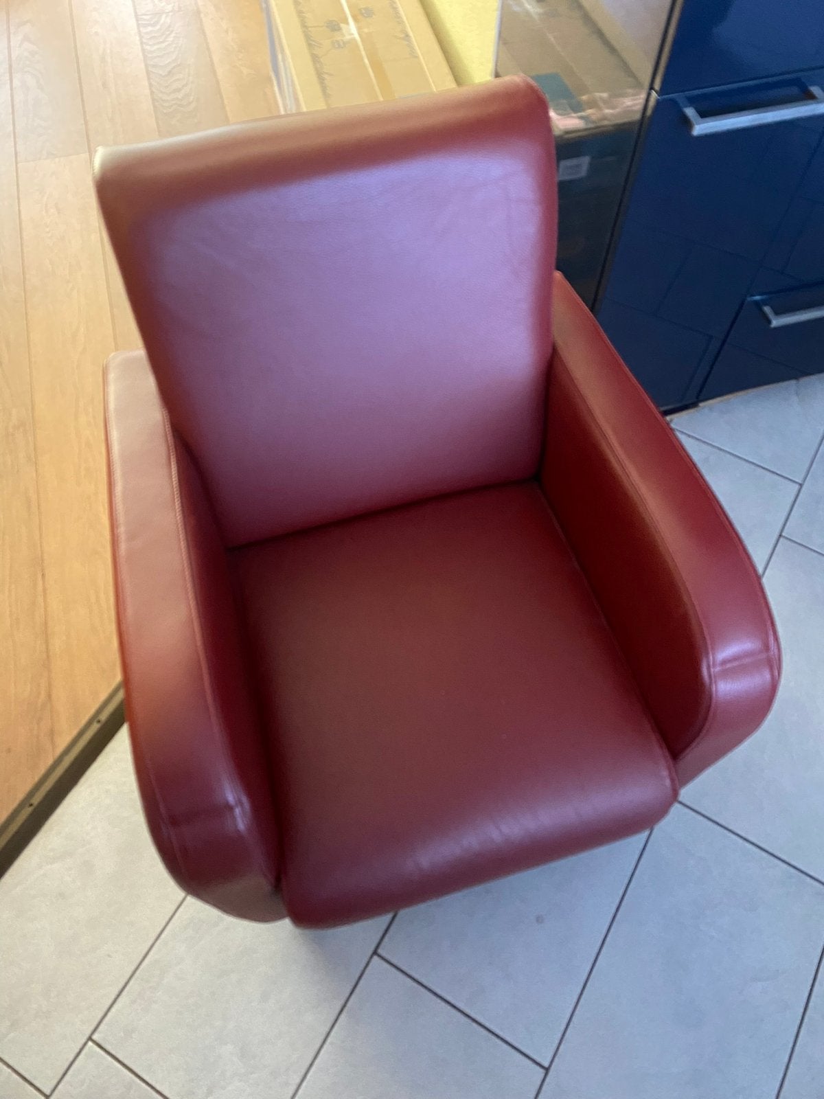 2x bordeaux rood lederen fauteuils, Ophalen, Gebruikt, 75 tot 100 cm, 50 tot 75 cm