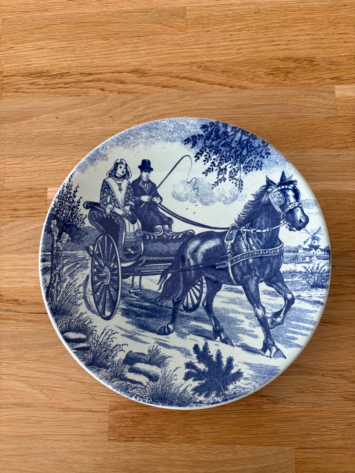 Delfts Blauw sierbord met paard en wagen, Antiek en Kunst, Ophalen of Verzenden