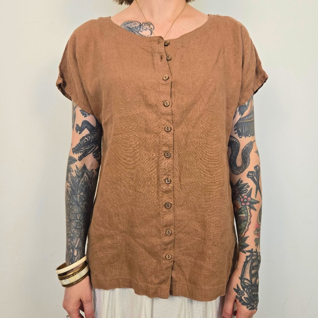Knock Bruine Blouse Dames M, Kleding | Dames, Blouses en Tunieken, Zo goed als nieuw, Maat 38/40 (M), Bruin, Ophalen of Verzenden