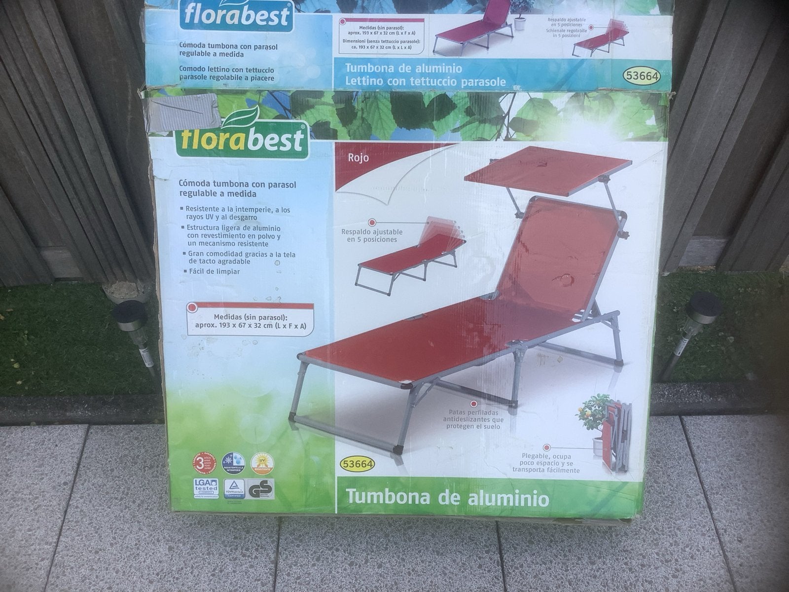 Florabest Ligbed met Verstelbaar Zonnescherm - Rood, Ophalen of Verzenden, Nieuw, Aluminium, Verstelbaar