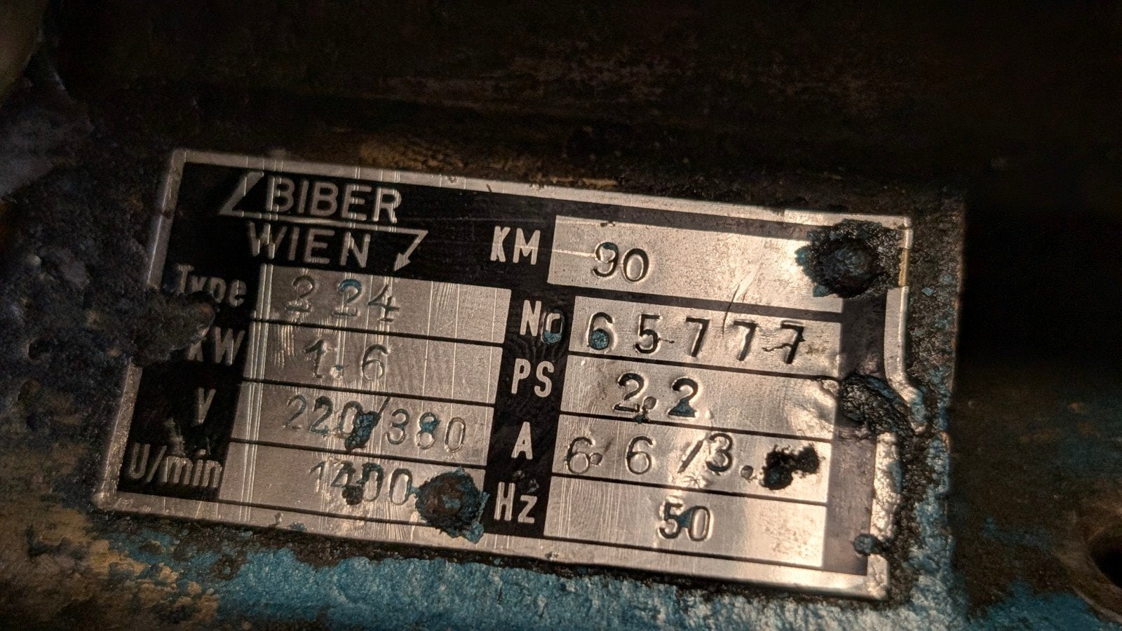 Biber Wien 230/380V Elektromotor 1.6 kW, Ophalen