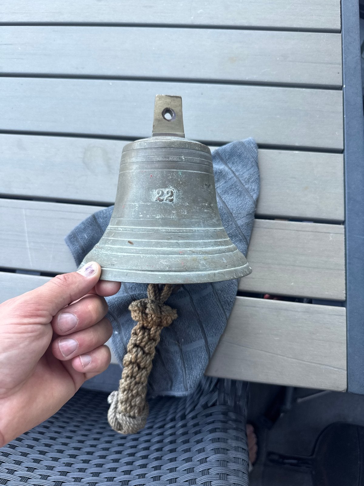 Antieke scheepsbel met touw - Nummer 22, Antiek en Kunst, Ophalen
