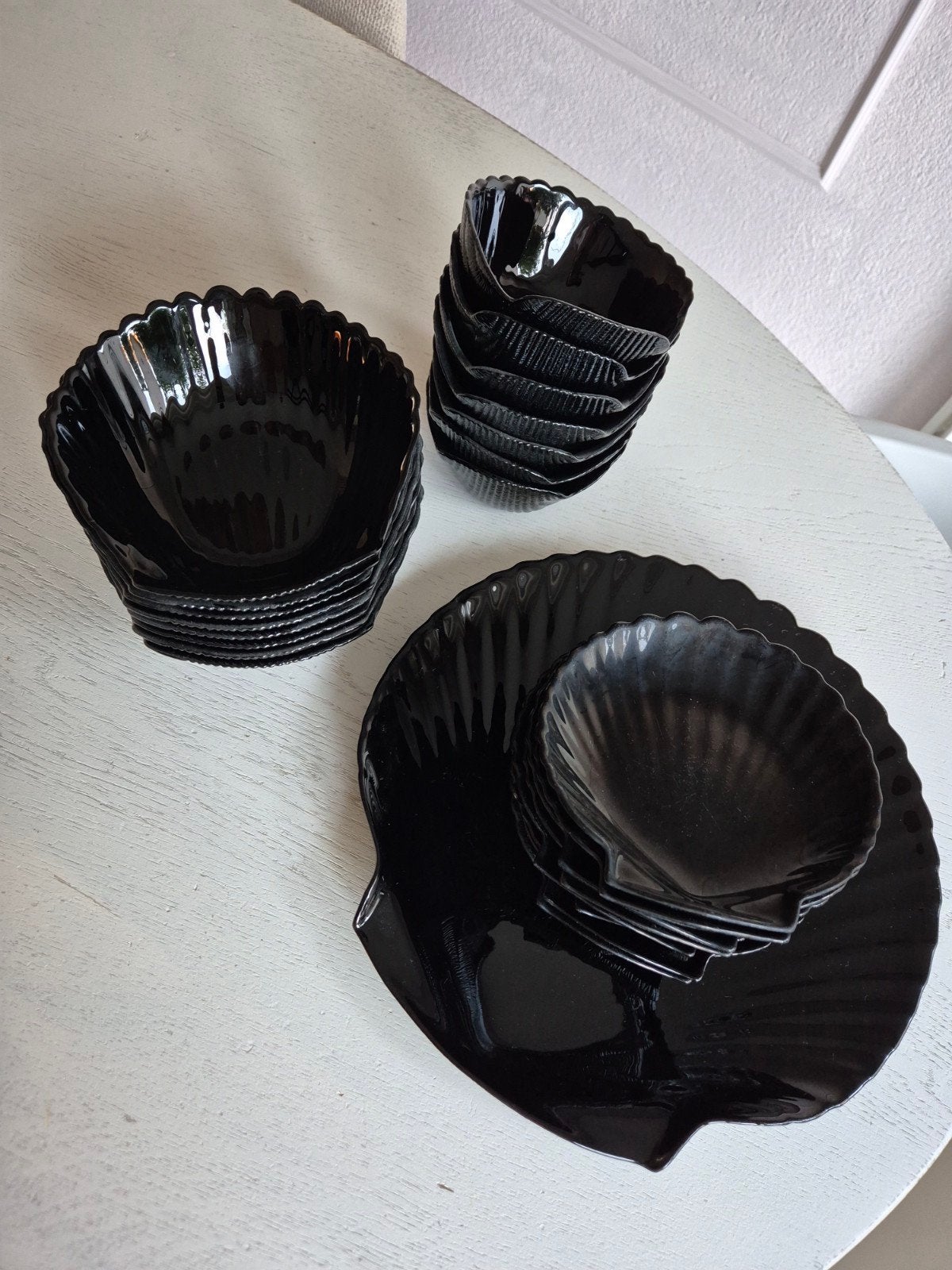 Vintage Arcopal France Zwart Glas Schelpservies – 26-delig, Ophalen of Verzenden
